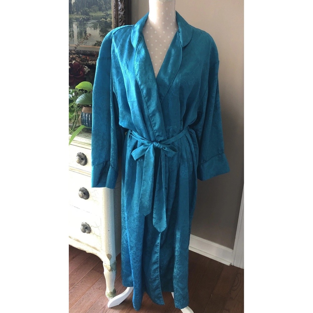Vintage Victoria Secret Gold Label Long Robe Kimono Style Turquoise Women's M/L